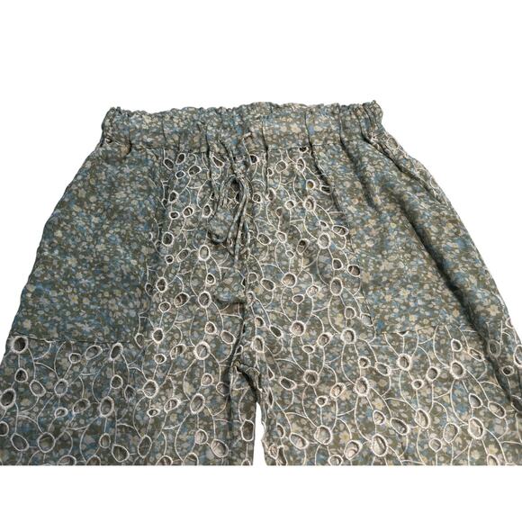 M1-12 SUNDAY ST. TROPEZ Women's Pants Floral Mesh Green/Blue Size M - Picture 3 of 6
